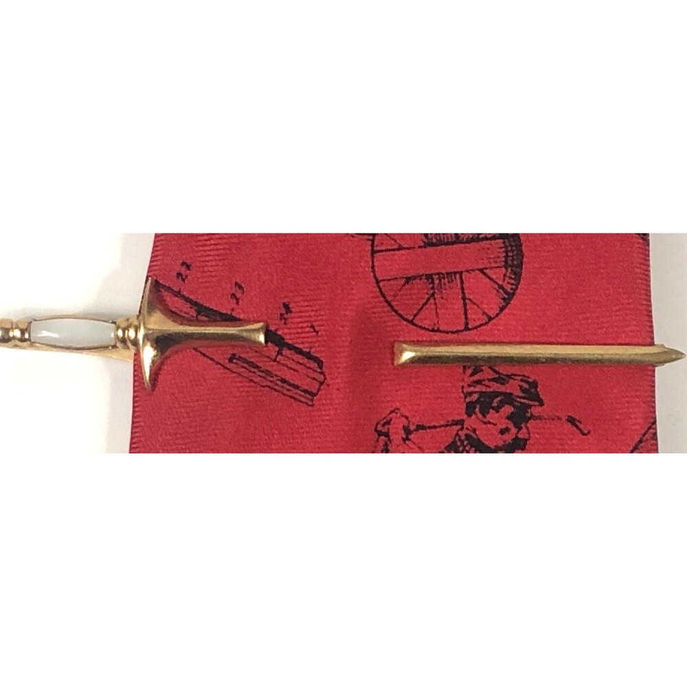 Vintage SWANK Sword Dagger Tie Clip Bar Gold Tone Mother of Pearl Handle Unique